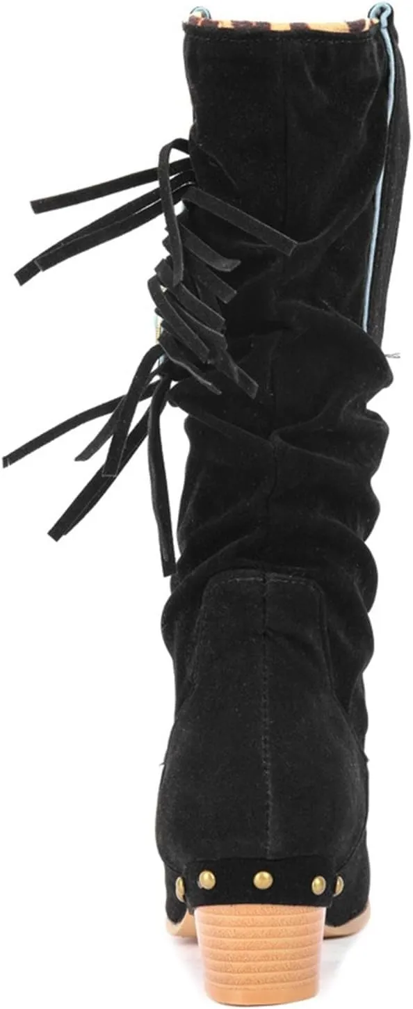 Womens Tall Boots Women's Mid-Calf Boots Tall Boots Woman Boots Women Faux Suede Chunky Heel Thigh High Boots