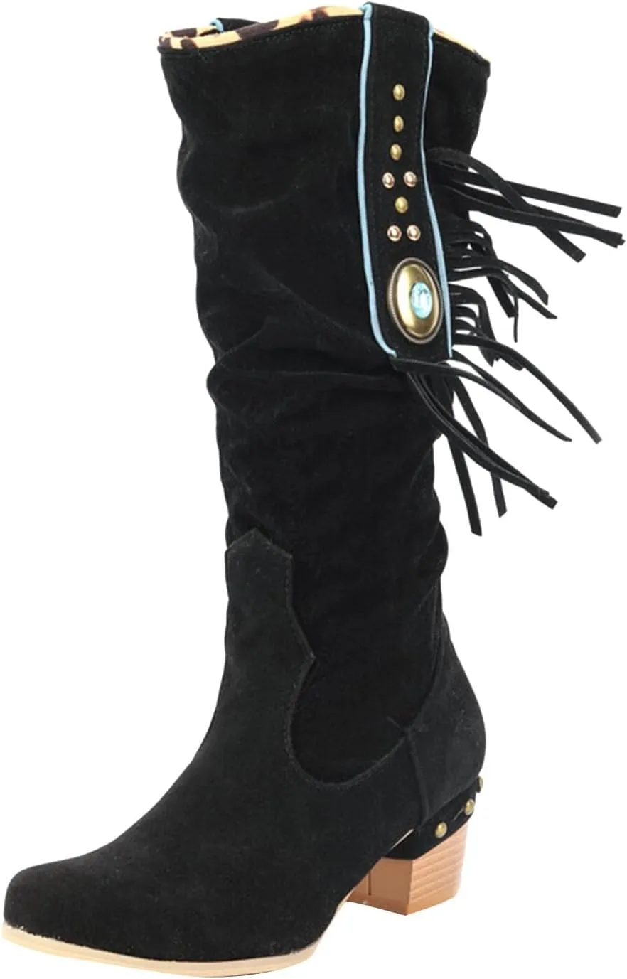 Womens Tall Boots Women's Mid-Calf Boots Tall Boots Woman Boots Women Faux Suede Chunky Heel Thigh High Boots
