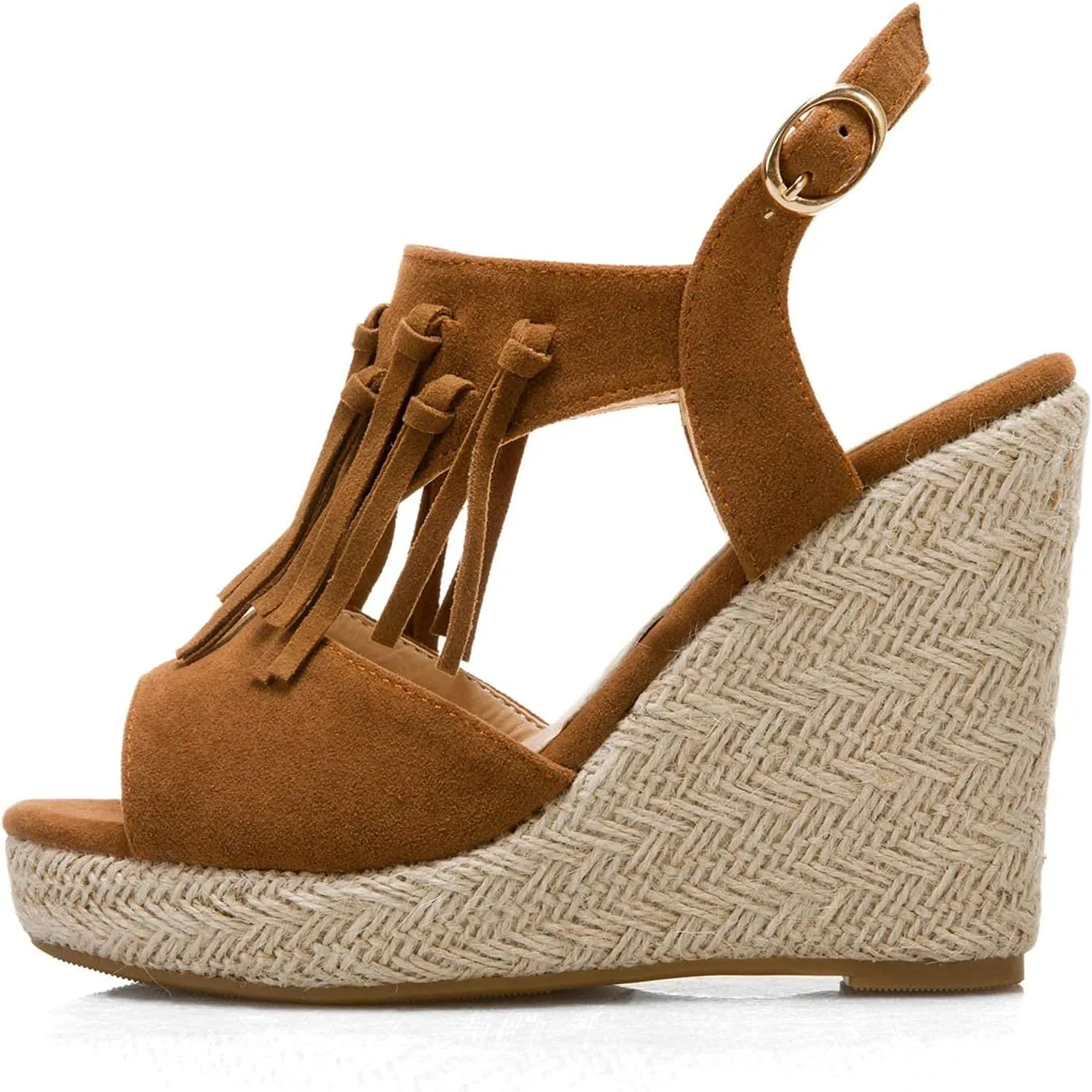 ZBYY Women's Espadrille Platform Wedges Sandals, Summer Tassel Open Toe Ankle Strap Buckle Wedge Sandals Roman Shoes